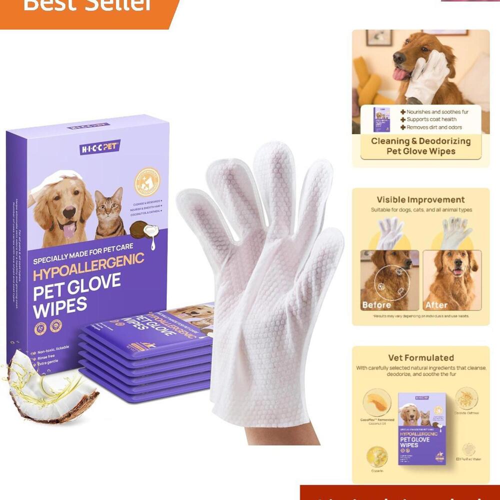 Gentle Cleaning Bath Wipes for All Pets - Quick Deodorizing Solution - 6 Wipes